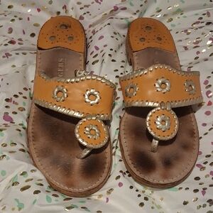 Jack Rogers Yellow Floral Toe-Ring Slide Sandals